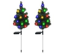 Lot de 2 panneaux en bois solaires personnalisés pour sapin de Noël, décoration de jardin, prise de terre, lumières LED colorées d'extérieur avec nœud chinois et étoile au sommet du sapin de Noël (A