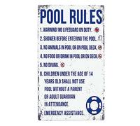 Lot de 2 panneaux en étain « Pool Rules Swim », « Pool Knowledge » - Éducation aux règles de la piscine - Pour la sécurité extérieure - Décoration d'avertissement de ferme et de cour (02