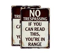 Lot de 2 panneaux en métal avec inscription « No Trespassing », « If You Can Read This You're In Range », « Trespassers Will Be Shot » en aluminium 35,5 x 25,4 cm, décoration murale pour bar, cave, cour, réfléchissant, résistant à la décoloration