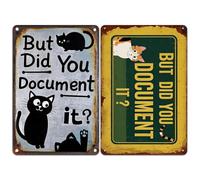 Lot de 2 panneaux en métal avec motif chat amusant - But Did You Document It - Décoration murale vintage pour maison, bureau, maison, chambre - Cadeau idéal pour les collègues, les programmeurs, les