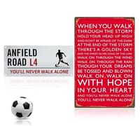 Lot de 2 panneaux en métal pour club de football Liverpool - Cadeau pour homme et garçon - Décoration murale - Anfield Road L4 You'll Never Walk Alone