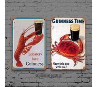 Lot de 2 panneaux en métal rétro avec inscription « Lobsters Love Guinness » - Décoration murale vintage - 20,3 x 30,5 cm