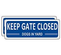 Lot de 2 panneaux « Keep Gate Closed Dogs in Yard », « Please Close Gate », 25,4 x 8,9 cm, « Shut the Gate » en aluminium pour clôture (bleu)