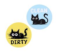Lot de 2 panneaux magnétiques « Clean Dirty » pour lave-vaisselle | Indicateur réversible double face | Motif chat noir amusant pour lave-vaisselle, réfrigérateur ou buanderie