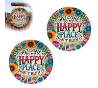 Lot de 2 panneaux muraux vintage « Welcome to My Happy Place Don't Ruin It » - 30,5 x 30,5 cm - Décoration murale vintage - Pour maison, jardin, ferme, bar ou café - Bleu