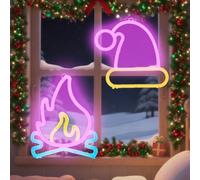 Lot de 2 panneaux néon de Noël, alimentés par USB ou piles, lumières de fenêtre de Noël pour chambre d'enfant, salon, décoration d'intérieur, illuminez vos décorations de Noël