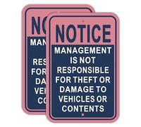 Lot de 2 panneaux « Notice Management is Not Responsible for Theft or Damage to Vehicles Contents » - 30,5 x 45,7 cm - Panneau en aluminium antirouille robuste pour parking - Résistant aux intempéries