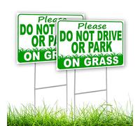 Lot de 2 panneaux « Please Do Not Drive or Park on Grass » - 20,3 x 30,5 cm - Double face en coroplast « No Parking on Grass » - Panneau « Keep Off Grass » avec piquet pour cour