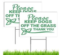 Lot de 2 panneaux « Please Keep Off Grass » avec piquet - 20,3 x 30,5 cm Coroplast « No Pooping Dog » pour cour - Panneau « Keep Dogs Off Lawn »