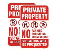 Lot de 2 panneaux réfléchissants « No Trespassing » - 45,7 x 30,5 cm - Inscription « No Parking No Soliciting » - Avec violateurs Be Prosecuted Warning - Aluminium antirouille résistant aux