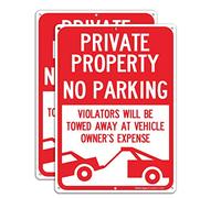 Lot de 2 panneaux réfléchissants « Private Property No Parking - Violators Will Be Towed Away at Vehicle Owner's Expense » - Aluminium antirouille .40-35,6 x 25,4 cm - Résistant aux UV - Résistant