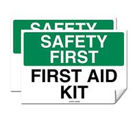 Lot de 2 panneaux « Safety First Aid Kit » - Vinyle laminé pour une protection et une durabilité ultimes - Autocollant - Protection UV et résistant aux intempéries - Très résistant - 25,4 x 17,8 cm