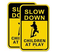 Lot de 2 panneaux « Slow Down Children at Play » - 30,5 x 45,7 cm - Aluminium antirouille - Montage facile - Utilisation en extérieur - Encre imperméable et durable