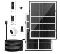 Lot de 2 panneaux solaires de 7 W pour anneau, chargeur solaire pour caméra Stick Up Cam Pro, Spotlight Cam Plus/Pro avec câble long étanche de 3 m et adaptateur USB-C vers prise baril - Noir