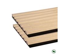 Lot de 2 Panneaux tasseaux bois MDF acoustic décor chêne ivoire sur fond feutrine noir 2600 x 300 x 17 mm 1,56 M2 PEFC 70%