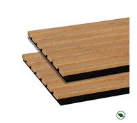 Lot de 2 Panneaux tasseaux bois MDF acoustique décor chêne bronze sur feutrine noire 2600x300x17mm PEFC 70% FORESTEA Dimensions :