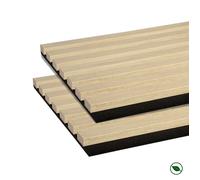 Lot de 2 Panneaux tasseaux bois MDF acoustique décor chêne clair sur fond feutrine noire 2600 x 300 x 17 mm -1,56 M2 PEFC 70%