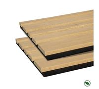 Lot de 2 Panneaux tasseaux bois MDF acoustique design BLEND décor chêne naturel sur fond feutrine noire 2600 x 300 x 17 mm - 1,56