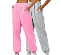 Lot de 2 Pantalons de Jogging Femme avec Bas Resserré et Poches Jogging Taille Élastique Ample Uni pour Hip-Hop Décontracté, Salle de Sport et Course