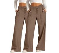 Lot de 2 pantalons de loisirs pour femme - Jambes longues et larges - Taille haute - Taille élastique - Pantalon de yoga léger - Pantalon de survêtement fin Marlène - Pantalon de survêtement