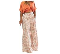 Lot de 2 pantalons plissés pour femme - Tenue décontractée - Chemise boutonnée - Haut long et large - Pantalon Palazzo, Z-A-Orange, XL