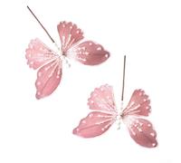 Lot de 2 papillons décoratifs avec paillettes pour sapin de Noël et jardin Rose