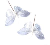 Lot de 2 papillons décoratifs de Noël avec paillettes pour sapin et jardin Argenté
