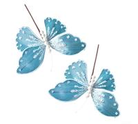 Lot de 2 papillons décoratifs pour sapin de Noël avec paillettes pour mur, arbre et jardin (bleu)