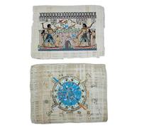 Lot de 2 Papyrus égyptiens authentiques faits à la main en Égypte - Calendrier de Dendéra et Scène du Nil avec Pharaon - Art égyptien original décoratif 33 x 43 cm