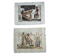 Lot de 2 Papyrus égyptiens authentiques faits à la main en Égypte - Déesses Maat et Hathor sur trône + Couple de Toutankhamon sur le Nil - Art égyptien doré et noir 33 x 43 cm