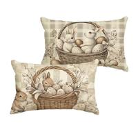 Lot de 2 Pâques Housse Coussin 40x80 cm Impermeable Lin Taie Oreiller Rectangulaire Double Face Imprimé avec Fermeture à Glissière Invisible, Lapin Coussin Décoration pour Canapé, Salon 1B-321