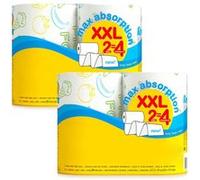 Lot de 2 paquet de 2 rouleau XXL de papier essuie-tout, double plis, bobine à dévidage central blanche et décorée -JUANIO- G