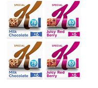 Lot de 2 paquets de fruits rouges Special K Juicy Red Berry avec d'avoine pleine fleur et 2 paquets de chocolat au lait spécial K avec de l'avoine pleine (24 barres au total)