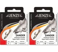 Lot de 2 paquets de hameçons Ryder reliés JENZI (10 pièces) mono, 80 cm, bas de ligne pour sandre, taille des hameçons : 2, 4, 6, 8 + autocollant Petri Heill! gratuit (taille 4)
