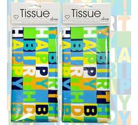 Lot de 2 paquets de mouchoirs d'anniversaire imprimés bleu fluo de qualité supérieure, dans un emballage biodégradable et sans acide, conçus au Royaume-Uni, 8 feuilles au total, 50 x 70 cm