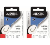 Lot de 2 paquets d'hameçons à carpe attachés Jenzi - Hameçons polyvalents - Carpe Gold (20 pièces) - Taille 2, 4, 6 et 8 sur mono, bas de ligne prêt + autocollant Petri Heil! gratuit (taille 4)