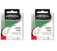 Lot de 2 paquets d'hameçons Jenzi pour pêche à la carpe - Hameçons polyvalents - Taille 2, 4, 6, 8 - Fluor Carbone - Bas de ligne prêt + autocollant Petri Heil! gratuit (taille 8)