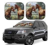 Lot de 2 pare-soleil de voiture pliables pour fenêtre avant, couverture intérieure de voiture, animaux brodés, peintures chevaux, pare-soleil de protection pour garder votre véhicule au frais, grand