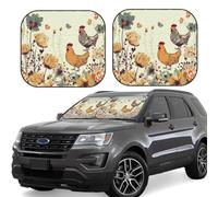 Lot de 2 pare-soleil de voiture pliables pour fenêtre avant de voiture - Couverture intérieure de voiture - Poule - Papillons volants parmi les fleurs - Protection solaire pour garder votre véhicule