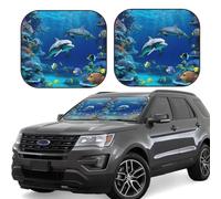 Lot de 2 pare-soleil de voiture pliables pour fenêtre avant de voiture - Couverture intérieure de voiture - Monde sous-marin - Poisson dauphi - Protection solaire pour garder votre véhicule au frais
