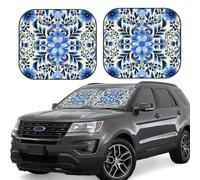 Lot de 2 pare-soleil pliables pour pare-brise avant de voiture - Bleu - Art populaire - Bloque le soleil pour garder votre véhicule au frais - Taille L
