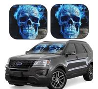 Lot de 2 pare-soleil pliables pour pare-brise avant de voiture - Impression 3D - Motif crâne bleu - Pour garder votre véhicule au frais - Taille M