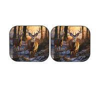 Lot de 2 pare-soleil pliables pour pare-brise de voiture avec image de cerfs pour la plupart des voitures, accessoires d'intérieur de véhicule universels - Bloque le soleil - Taille M
