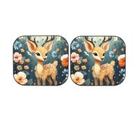 Lot de 2 pare-soleil pliables pour pare-brise de voiture motif cerf et fleur de dessin animé, pour la plupart des voitures, accessoires d'intérieur de véhicule universels, bloque le soleil, petite