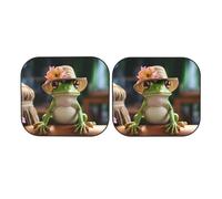 Lot de 2 pare-soleil pliables pour pare-brise de voiture - Motif grenouille mignonne dans un chapeau - Pour la plupart des voitures - Accessoires d'intérieur de véhicule universels - Bloque le