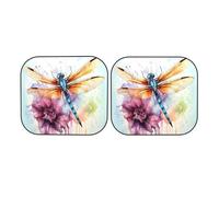 Lot de 2 pare-soleil pliables pour pare-brise de voiture - Motif libellule - Pour la plupart des voitures - Bloque la protection universelle du pare-soleil - Petite taille