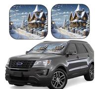 Lot de 2 pare-soleil pliables pour pare-brise de voiture pour fenêtre avant de voiture, couverture intérieure de Noël, hiver, scène heureuse, pare-soleil pour garder votre véhicule au frais, grand