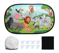 Lot de 2 Pare-Soleils de Voiture pour Enfants, 51 X 31 cm, Protection UV, avec 8 Ventouses, Motif Animal, avec Un Petit Chiffon Noir