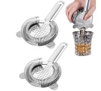 Lot de 2 passoires à cocktail en acier inoxydable - Passoire à cocktail fine - Petite passoire de bar - Hawthorne Strainer - Compatible avec tous les shakers - Accessoire de bar de qualité supérieure