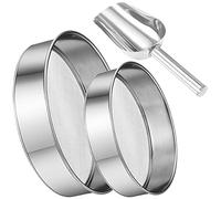 Lot de 2 passoires à Farine avec Une cuillère à Farine Fine en Acier Inoxydable argenté Netto Tamis à Farine Tamis à pâtisserie en Forme de Poudre 40 Mailles (15 cm + 20 cm)